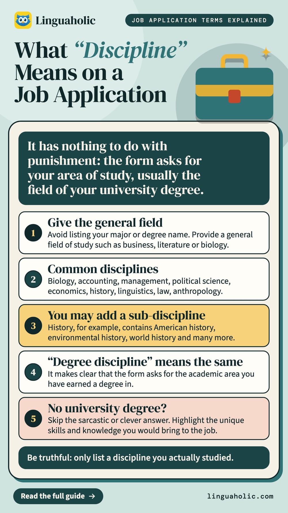 Five points on what discipline means on a job application: your field of study, how to list it, common disciplines and what to do without a degree.