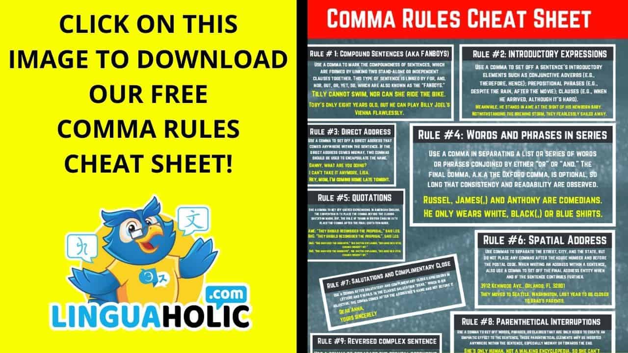 Comma Rules Cheat Sheet