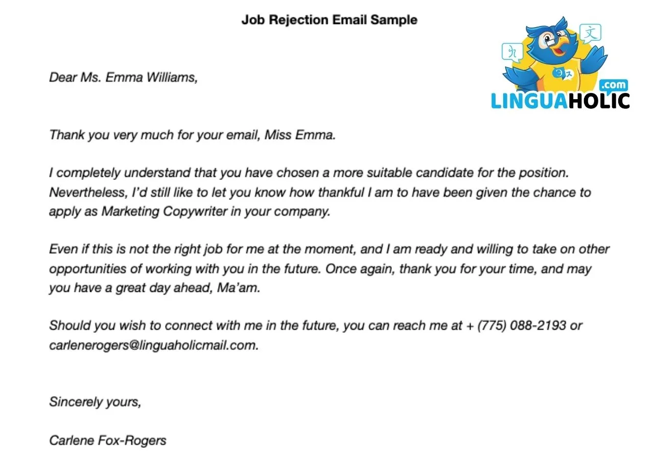 Job Rejection Email Full Sample