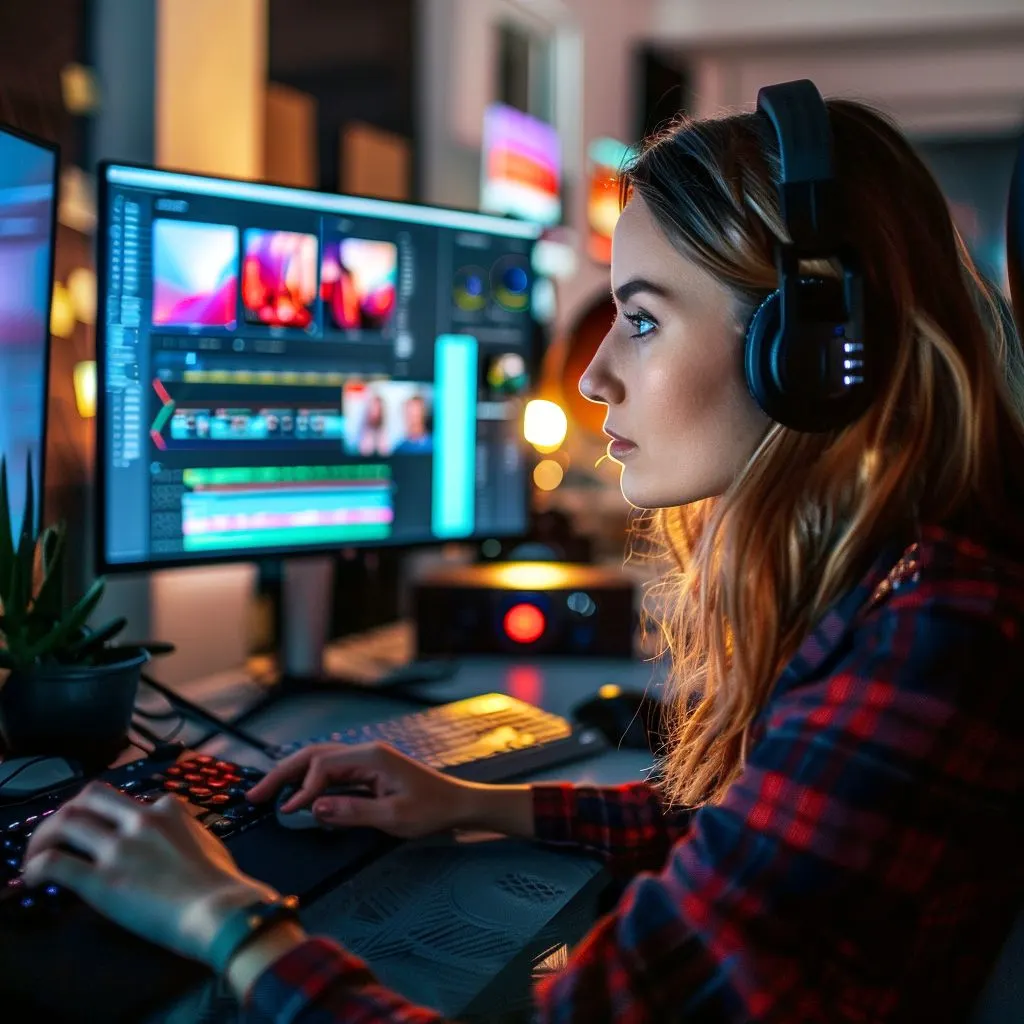 A Video Editor In Front of the Computer