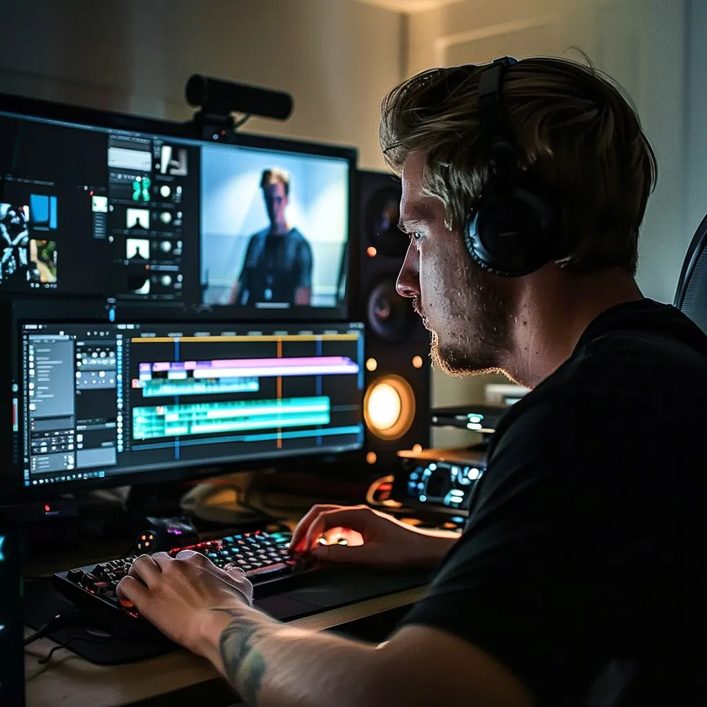 A Video Editor In Front of the Computer