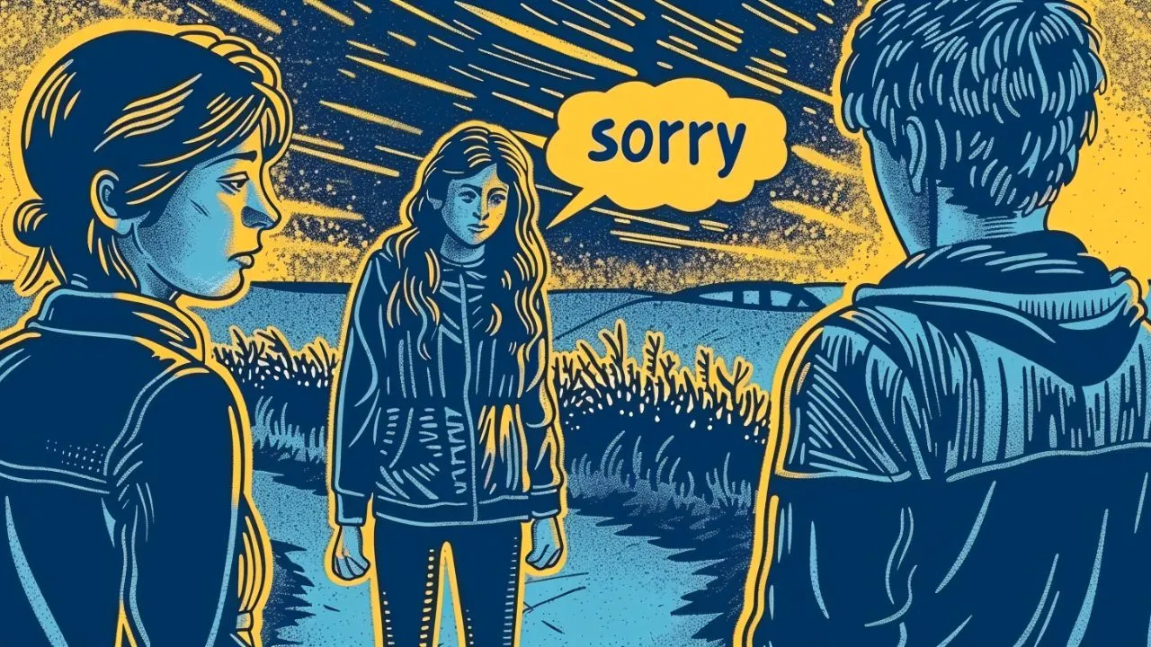 A Girl saying "sorry" to her friends
