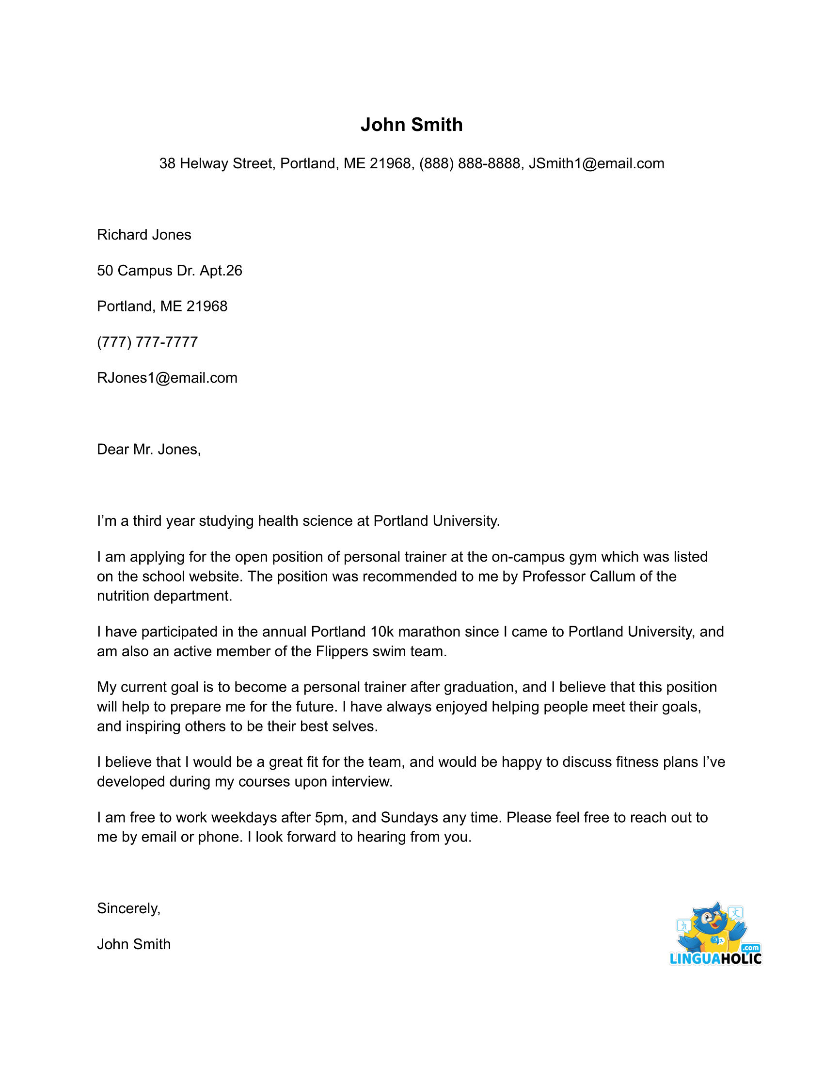 university work experience cover letter