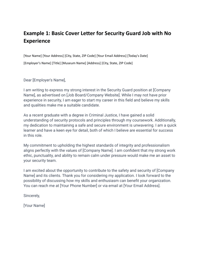 Cover Letter Security Guard Job with No Experience Examples