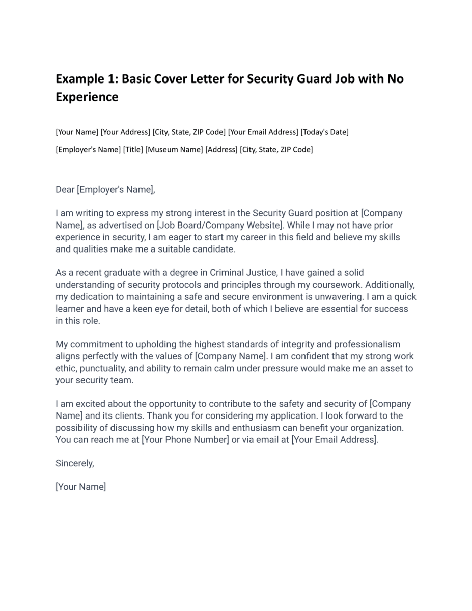 security guard application letter sample no experience