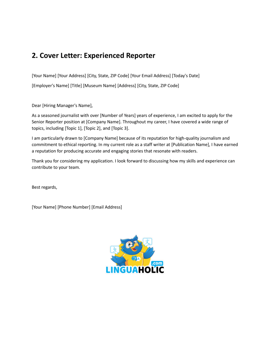 cover letter for reporter job