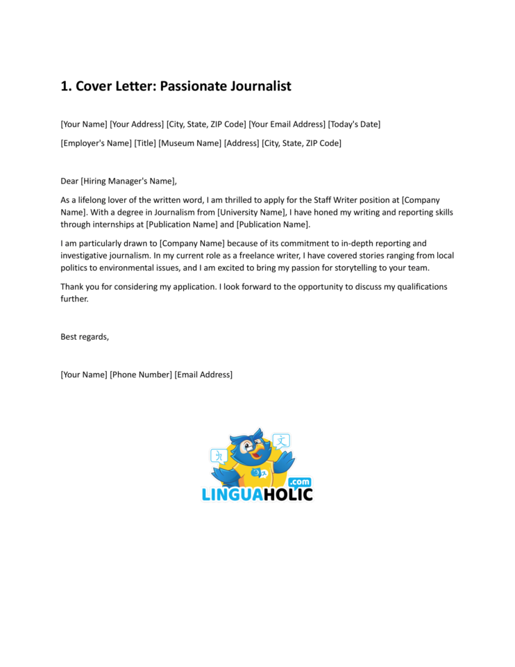 sample cover letter for journalism