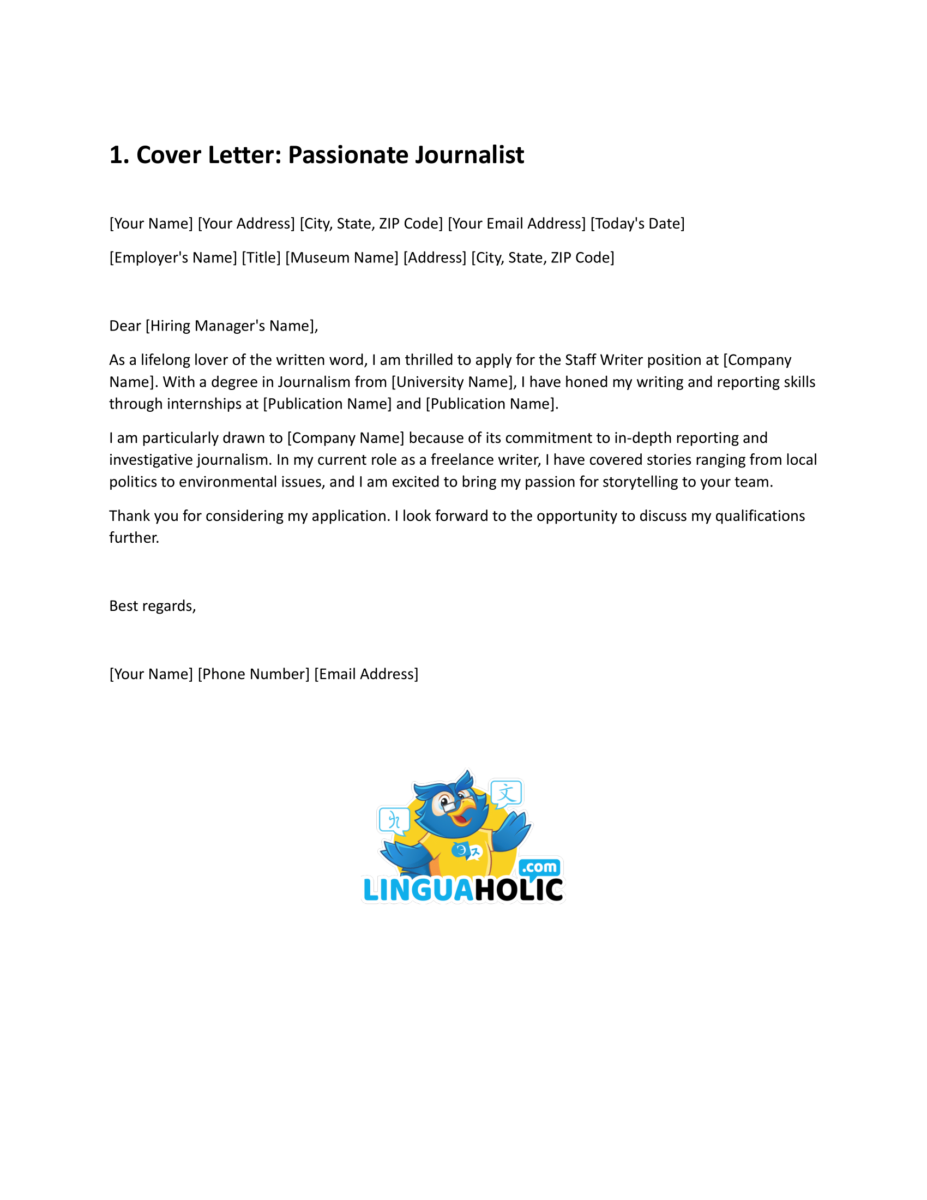 sports journalism cover letter example