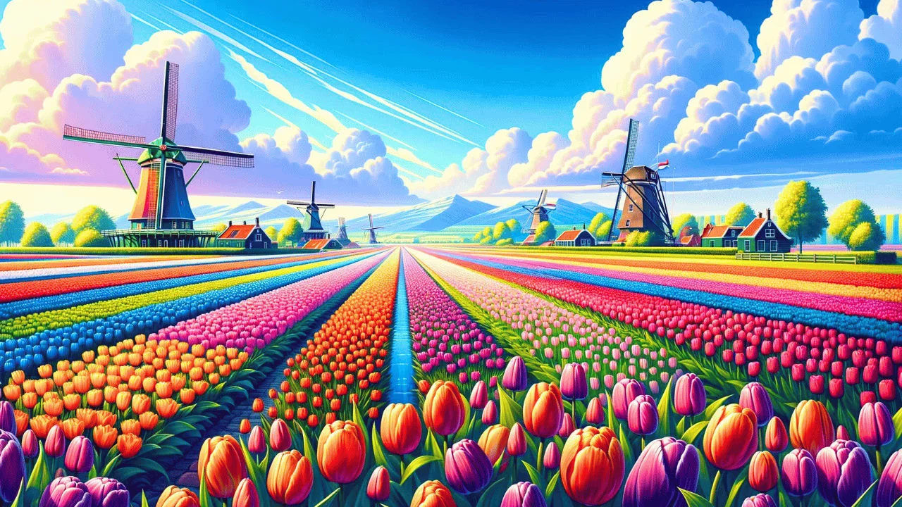 The image shows a Dutch Landscape, representing the Dutch language
