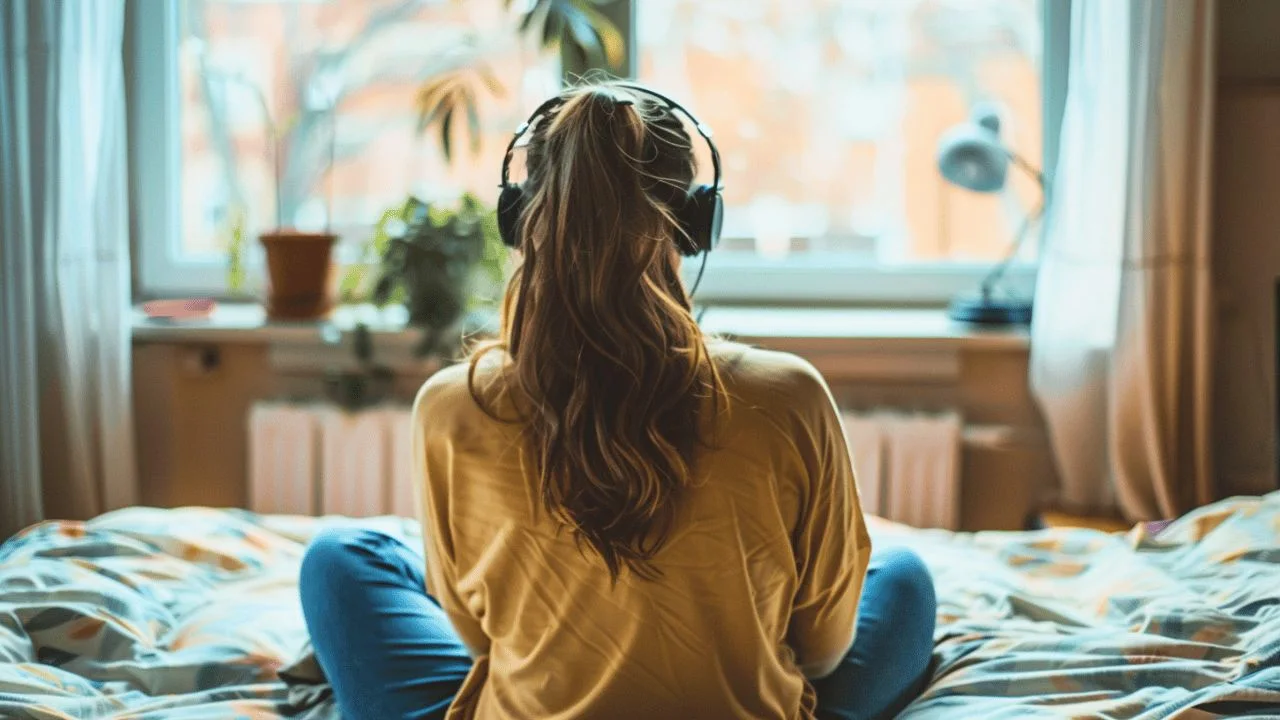 Girl Listening to a Language Podcast