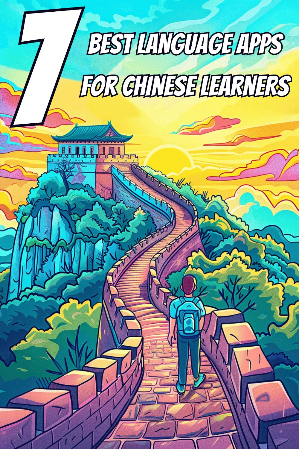 The image shows an illustration of the great wall of China. 