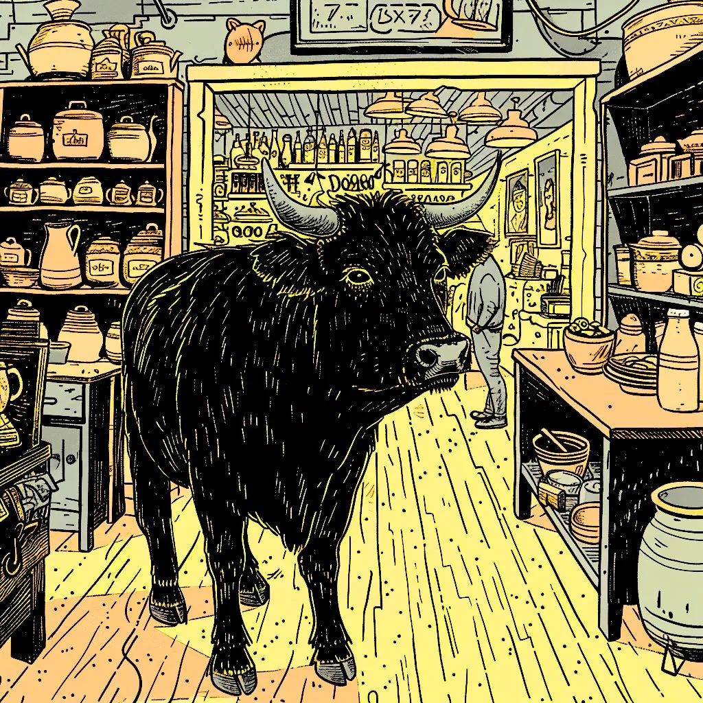 A bull in a china shop with porcelain goods