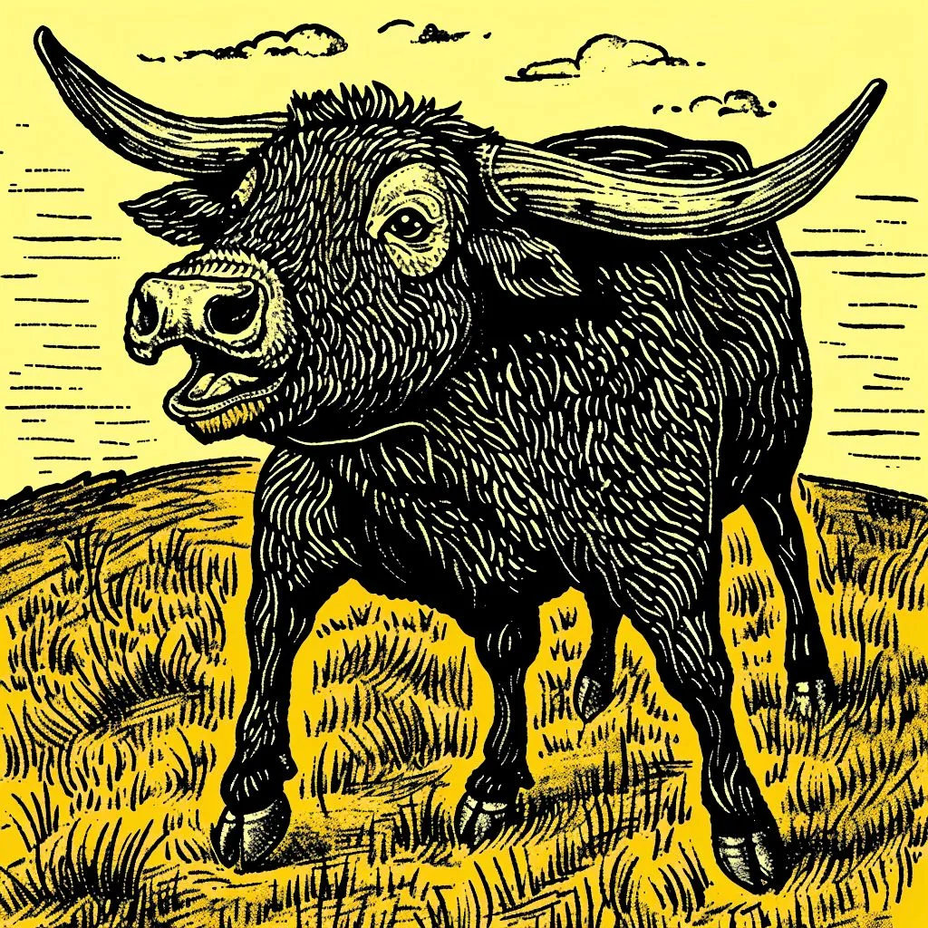 An illustration of a happy bull