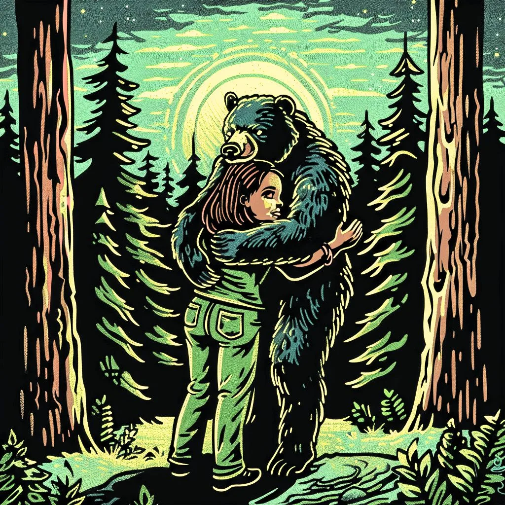 A girl hugging a bear