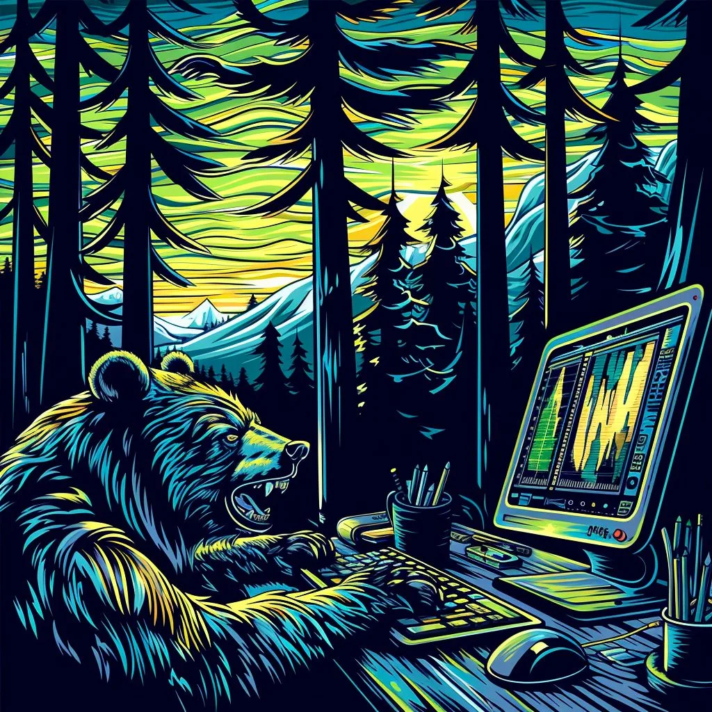 A bear in front of the computer watching over crypto markets