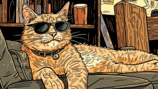 A Cool Cat with Sunglasses Lounging on a Sofa