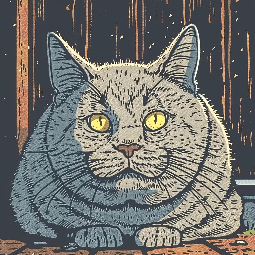 A fat cat with yellow eyes staring into the camera representing the idiom "Fat cat"