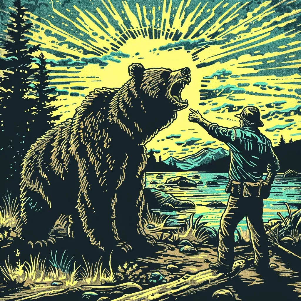 An illustration of a person stretching out his hand to poke a bear