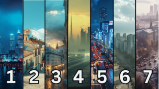 The image is showing a 7 snippets of 7 different countries (for people to guess them)