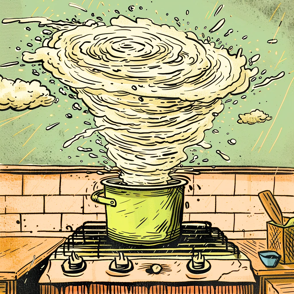 An Image of a Cooking Pot with a Storm in it