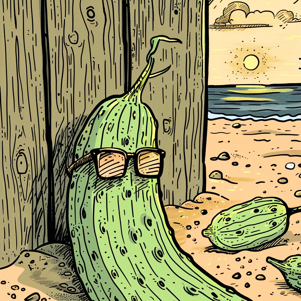 A Funny Illustration of a Cucumber lying on the Beach with Sunglasses