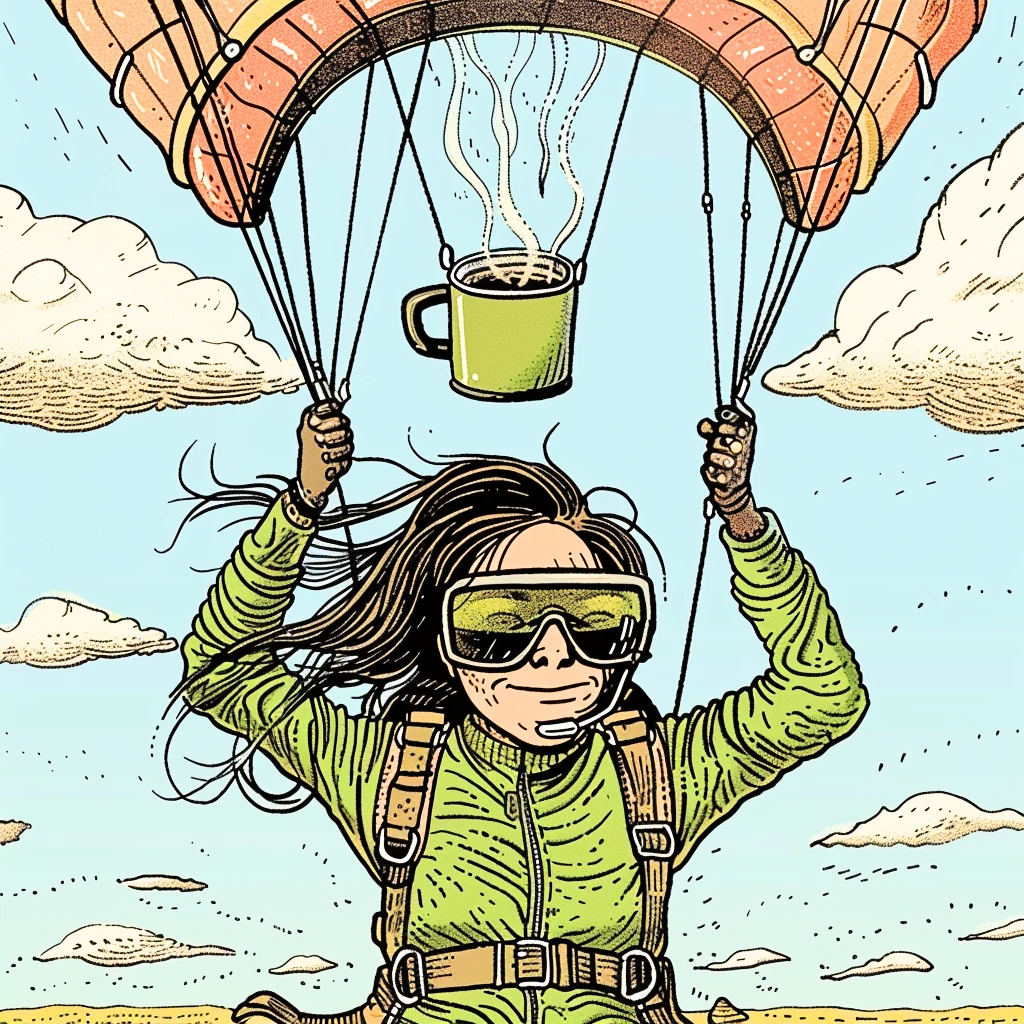 A Girl with a Parachute and a Cup of Coffee