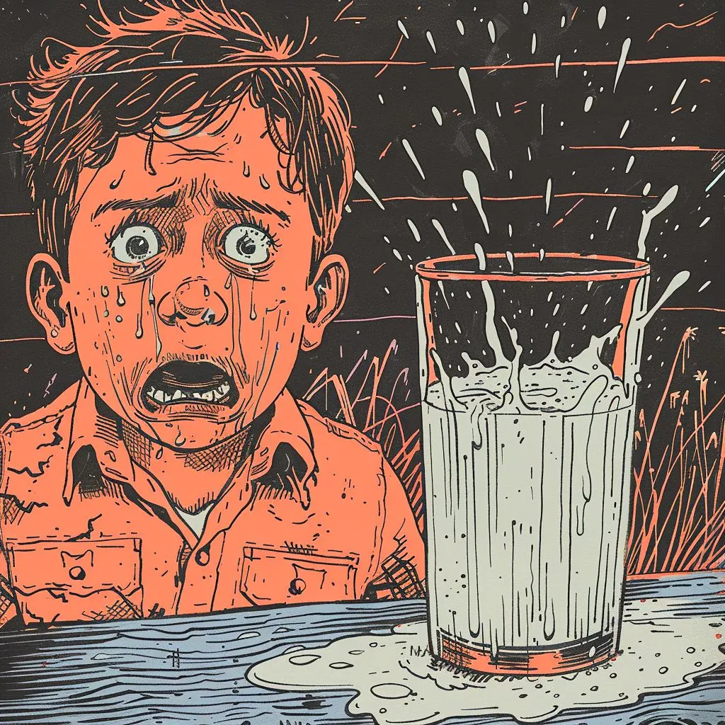 A Boy Crying with a Glass of Spilt Milk in the Foreground