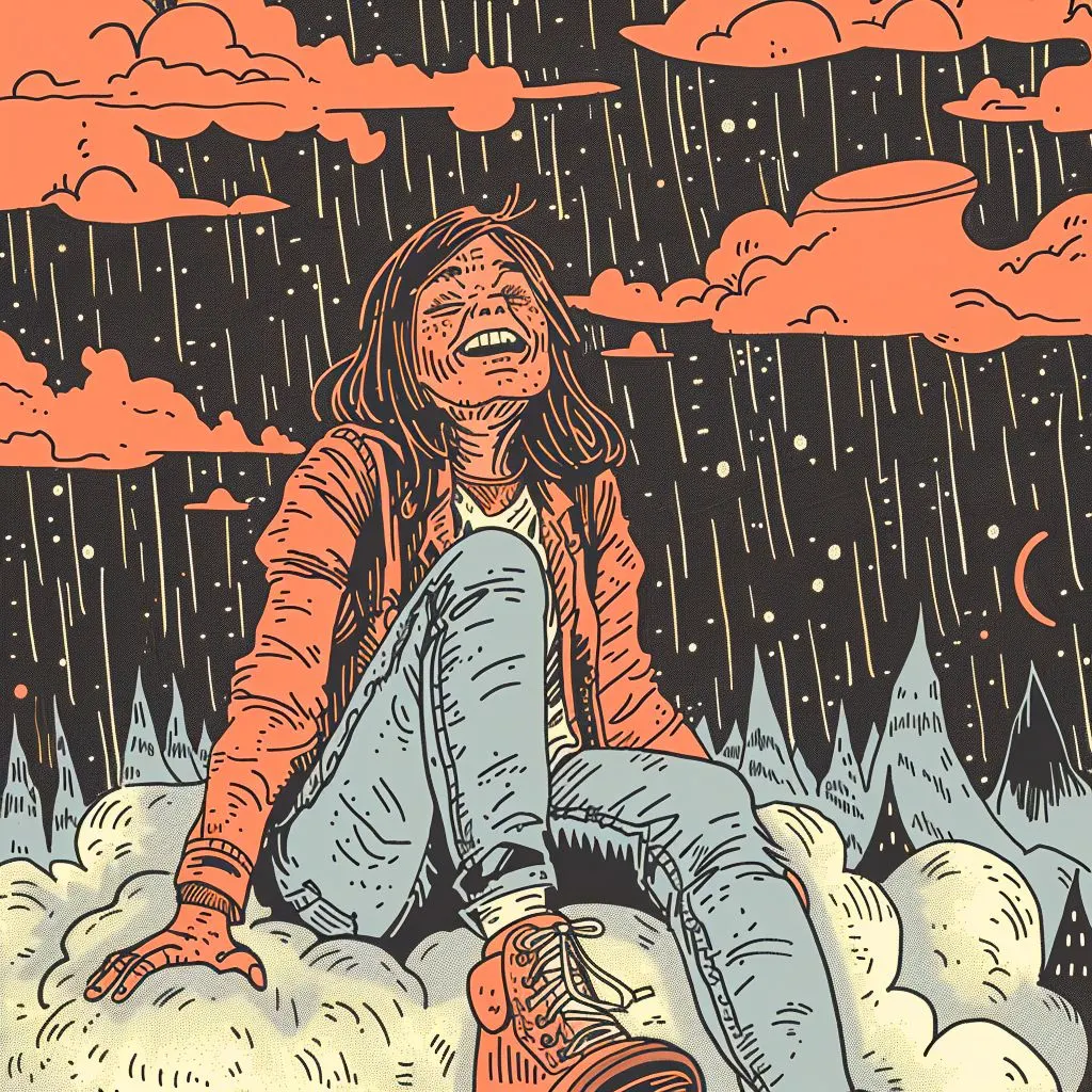 A Happy Girl Sitting on a Cloud