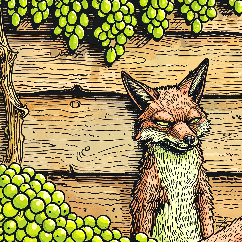 An Angry Fox with Grapes in the Background
