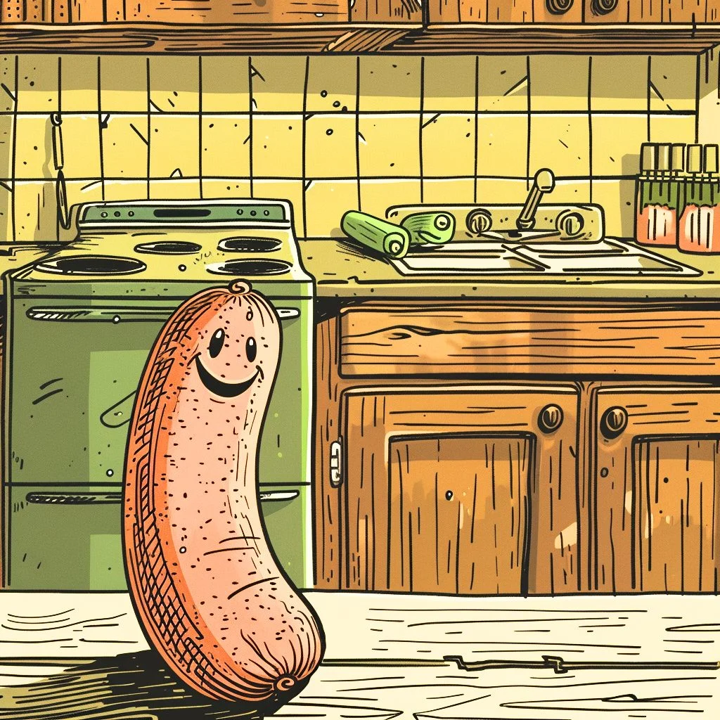 A Sausage with a Face in the Kitchen