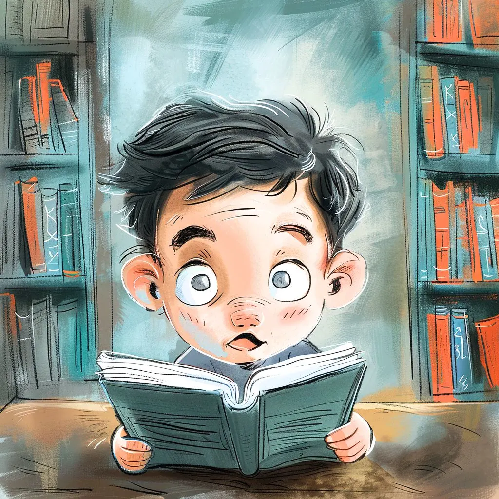A boy reading an English dictionary